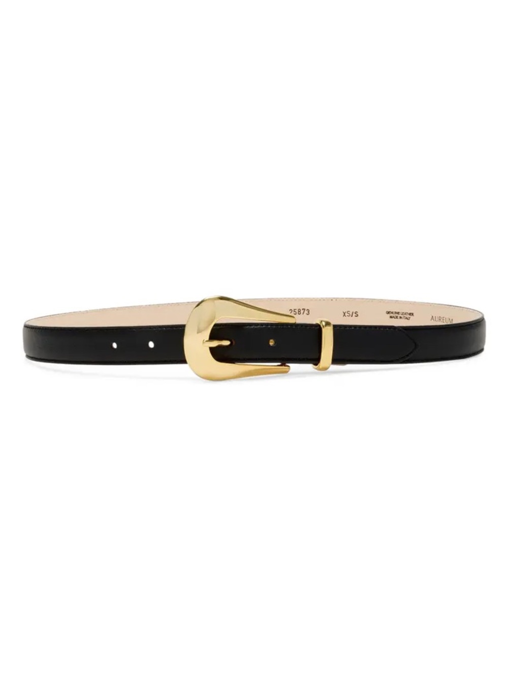 AUREUM No 17 Black Leather Belt with Gold-Tone Curved Buckle